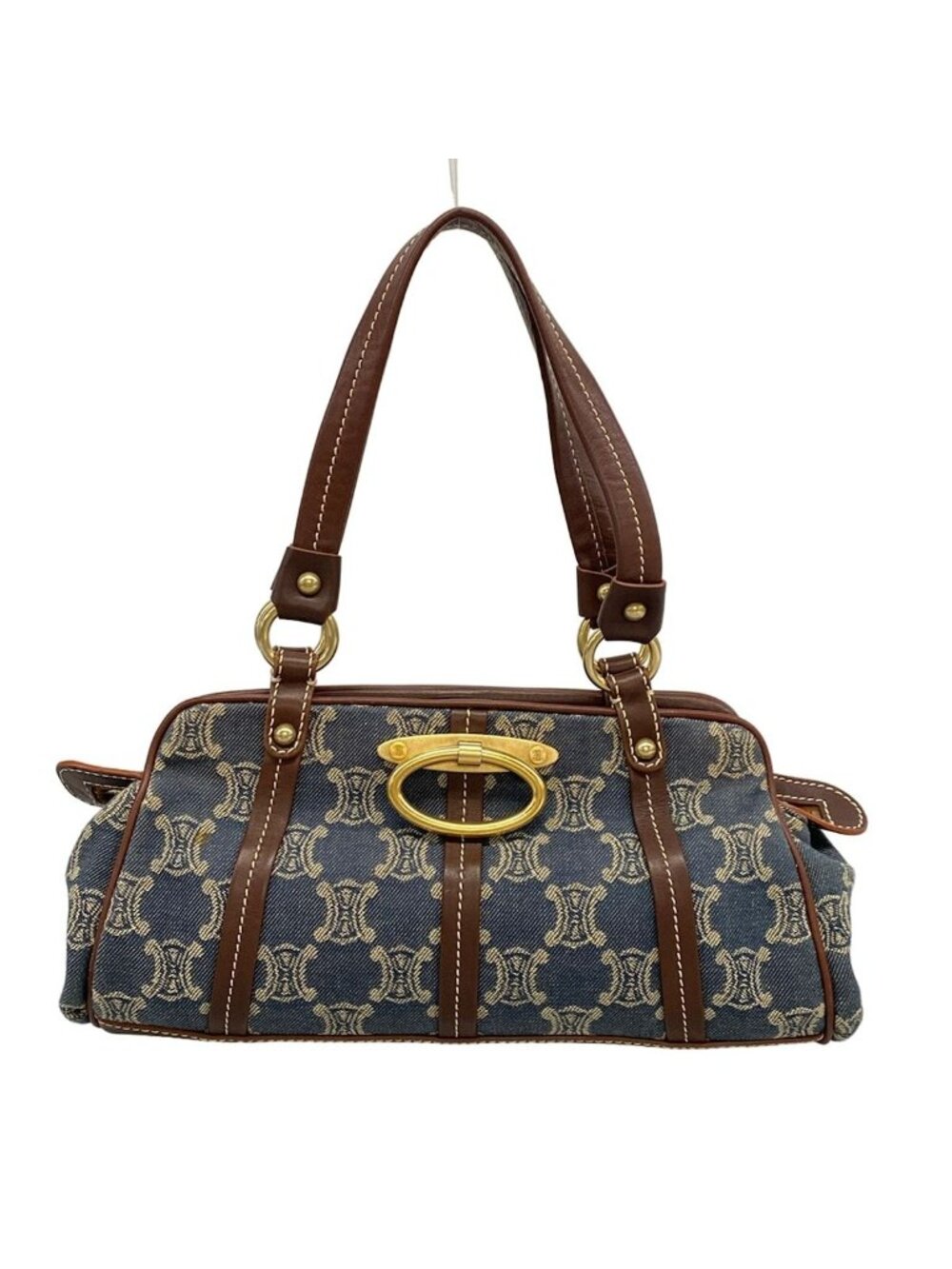Celine Handbag Paris Macadam Navy Ivory Dark Brown Leather